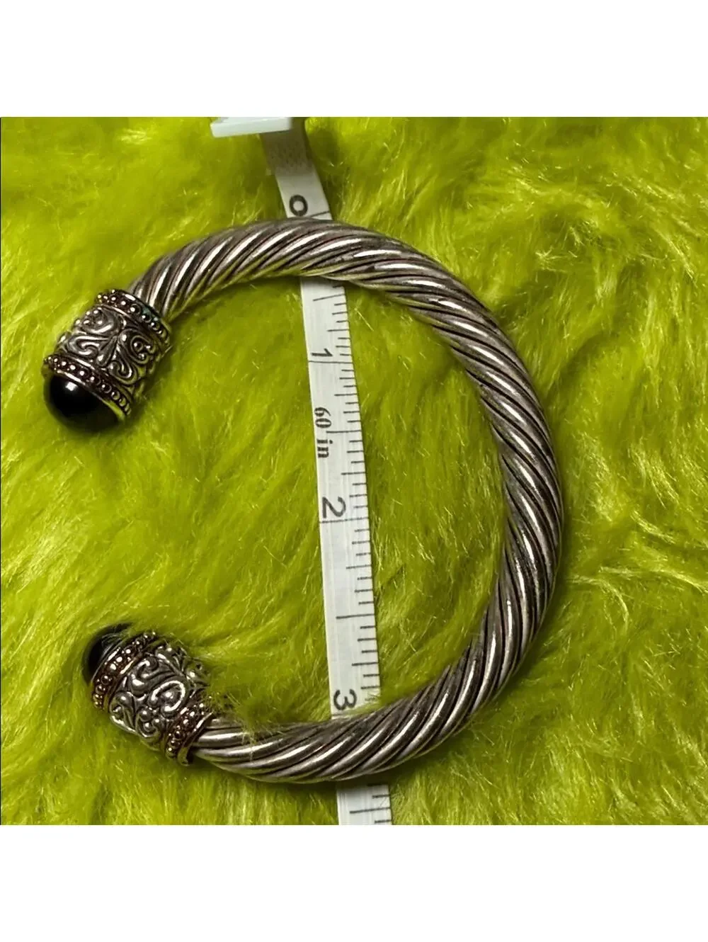 Twisted Cable Cuff Bracelet – Silver Tone with Black End Caps - Picture 2 of 5